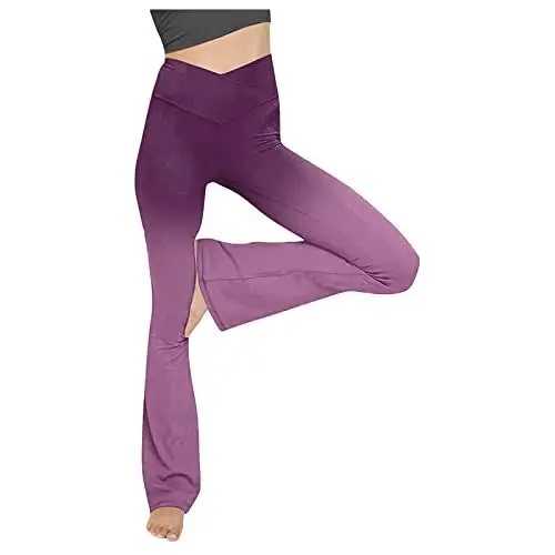 Produktbild: JkyKnowo Flared Leggings Mädchen Fitness Leggings Damen Schlafanzughosen für Damen Strumpfhose Grün Leggings Damen 3/4 mit Spitze Leginngs Yogahose Fair Trade Lila