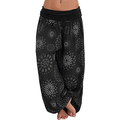 Produktbild: JLTPH Damen Palazzohose Yoga Hose Lang Boho Gemustert Pumphose Haremshose Aladinhose Baggy Kittel Hohe Taille Harem Hosen Casual Pilates Hosen