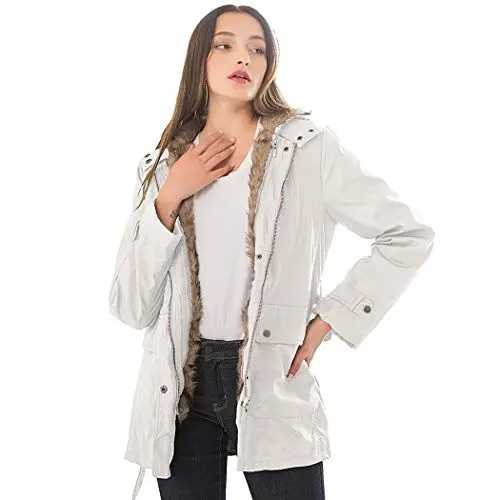 Produktbild: JLTPH Damen Winter Jacke Parka Lang Mantel Winterjacke Fell Kragen Wintermantel mit Kapuze Baumwolle Teddy Fell Military Style Parka Mantel Outwear