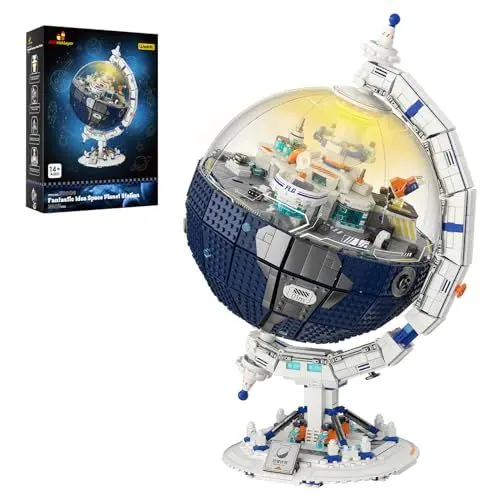 Produktbild: JMBricklayer Space Planet Immigration Station Bausteine-Kits für Erwachsene 70006, Drehbar Kugelblock mit Lichtern, Weltkugel Ausstellungsmodell zum Sammeln, Geschenkidee ab 8 9 10+ Jahre jungen
