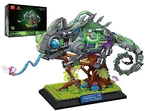 Produktbild: JMBricklayer Technik Chamäleon Baustine Sets, 70124 Tiere Klemmbausteine mit LED Licht, Creator Spielzeug Bausatz, Tiere Bauspielzeug für Erwachsene,Modellbausatz Geschenk ab 8-14 für Jungen