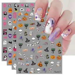 Produktbild: JMEOWIO 3D Nagelsticker Halloween Nail Art Sticker Selbstklebend Nagelaufkleber 5D Stereoskopisch Dekoration Nageldesign Zubehör 4 Blatt