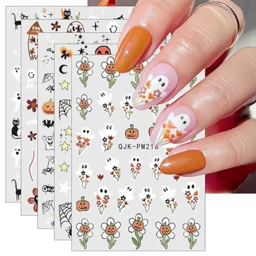 Produktbild: JMEOWIO Nagelsticker Halloween 9 Blatt Nail Art Sticker Selbstklebend Nagelaufkleber Süßer Geisterkürbis Dekoration Nageldesign Zubehör