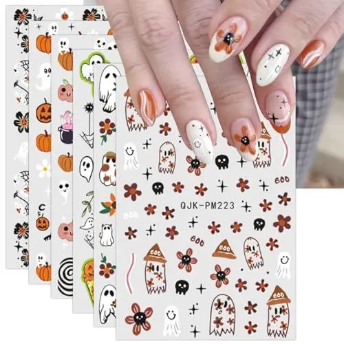 Produktbild: JMEOWIO Nagelsticker Halloween 9 Blatt Nail Art Sticker Selbstklebend Nagelaufkleber Süßes Geist Dekoration Nageldesign Zubehör