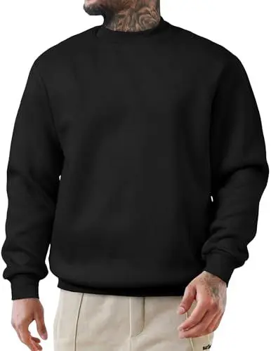 Produktbild: JMIERR Baumwolle Herren-Sweatshirt Loose Fit Rundhals Hoodies 2024 Winter Casual Langarm Sweatshirts Männer Basic Sweater Schwarz XL