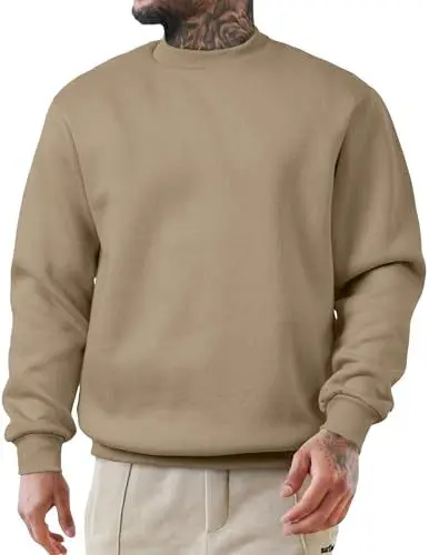 Produktbild: JMIERR Baumwolle Pullover Herren 2024 Freizeit Rundhals Sweatshirts Winter Langarm Hoodies Loose Fit Beige XL