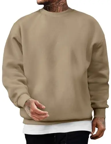 Produktbild: JMIERR Baumwolle Pullover Herren Freizeit Rundhals Sweatshirts Winter Langarm Hoodies Loose Fit Beige XXL