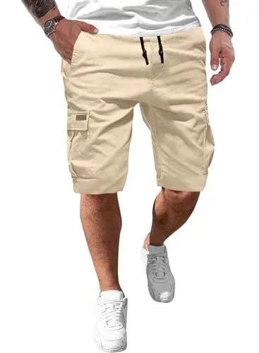 Produktbild: JMIERR Cargo Shorts Herren Baumwolle Kurze Hosen Herren Elastische Taille mit Taschen Apricot XL