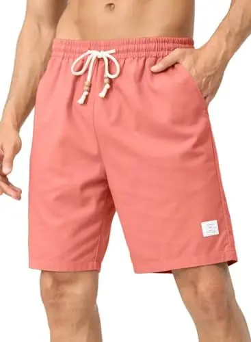 Produktbild: JMIERR Cargo Shorts Herren Baumwolle Leinen Shorts Herren Sommer Freizeit Leinen Stretch mit Taschen Rosa M