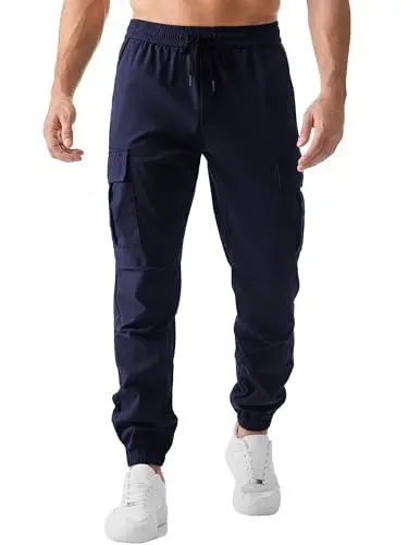 Produktbild: JMIERR Cargohose Herren Lang Jogger Sporthose Elastischer Taille mit Kordelzug Sweatpants Herren mit Taschen,Navy blau 2XL