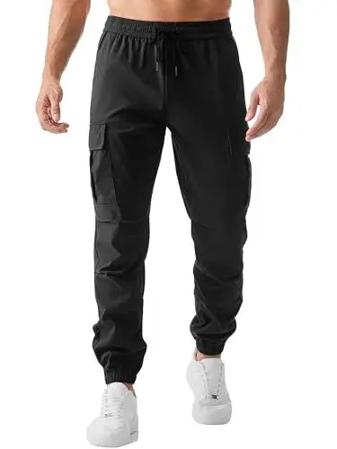 Produktbild: JMIERR Cargohose Herren Lang Jogger Sporthose Elastischer Taille mit Kordelzug Sweatpants Herren mit Taschen,Schwarz 2XL