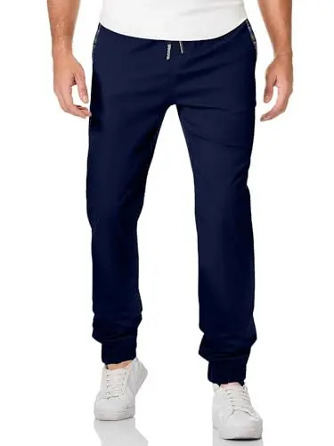 Produktbild: JMIERR Chino Hose Herren Casual Jogginghose Herren Baumwolle Cargo Chino Hose Elastische Taille mit Kordelzug Freizeithose mit Taschen, Navy Blau XL