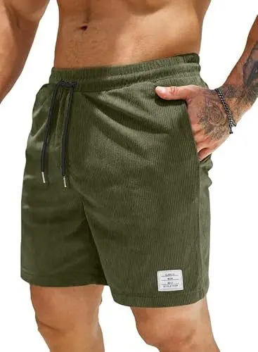 Produktbild: JMIERR Herren Corduroy Short 2024 Sommer Leinen Stretch Baumwolle Kurze Hose mit Taschen Grün M