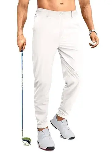 Produktbild: JMIERR Herren Golf Hosen mit 5 Taschen Winter Zip Freizeithosen Slim Fit Chino GolfHosenn Stretch Sport Lang Pants Weiß L