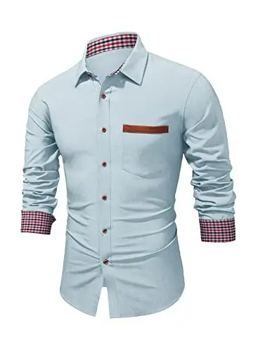 Produktbild: JMIERR Herren Hemden Langarm Jeanshemden Business Casual Hemde männer Denim Shirt Bügelleicht Cowboy Freizeit Western Kent-Kragen,Blau XL