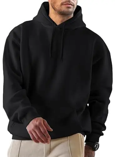 Produktbild: JMIERR Herren Hoodies mit Taschen Freizeit Kordelzug Pullovers Männer Lange Ärmel Kordelzug Sweatshirts 2024 Fashion Baumwolle Kapuzenpullover Schwarz L