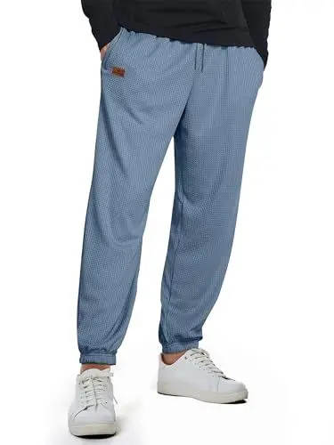 Produktbild: JMIERR Herren Jogginghose Waffel Sweathose Lange Atmungsaktiv Sporthose Yogahose Klassische Trainingshose mit Taschen,Blau XL