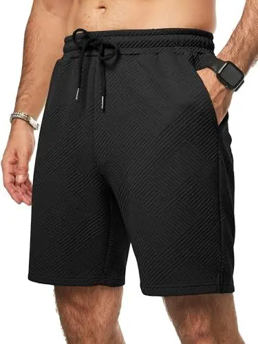 Produktbild: JMIERR Herren Textur Kurze Hosen mit 3 Taschen 2025 Sommer Casual Loose Shorts Elastische Taille Schwarz S