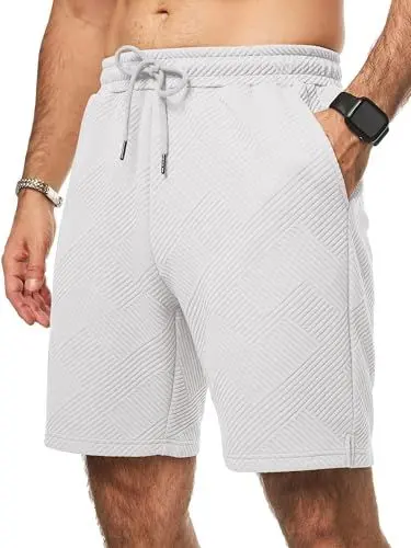 Produktbild: JMIERR Herren Textur Kurze Hosen mit 3 Taschen 2025 Sommer Casual Loose Shorts Elastische Taille Weiß M