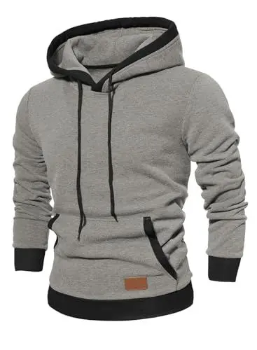 Produktbild: JMIERR Hoodie Herren Warm Kapuzenpullover Herrenpullover Langarm Kordelzug Kapuzenjacke Hoodie Sweatshirt mit Tasche,A2 Grau L