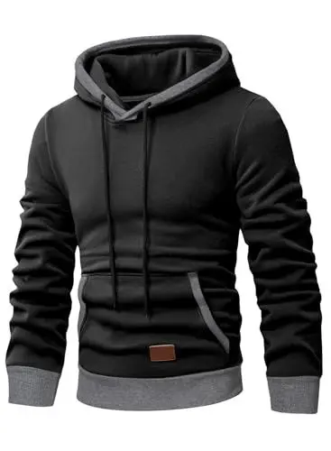 Produktbild: JMIERR Kapuzenpullover Herren Langarm Hoodie Herren Warm Pullover mit Kapuze Casual Kapuzenjacke Hoodie Baumwolle Sweatshirt Kordelzug Hoody mit Tasche Schwarz L