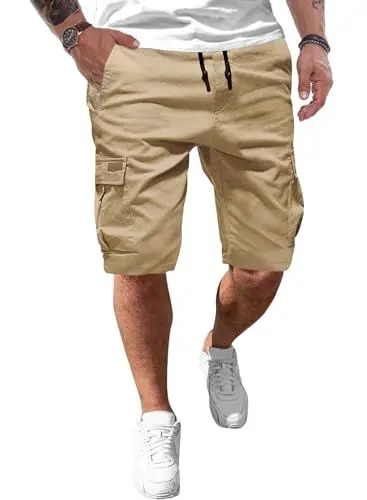 Produktbild: JMIERR Kurze Hosen Herren Baumwolle Cargo Shorts Herren Sommer Freizeithose mit Taschen Khaki XL