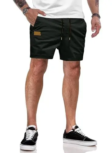 Produktbild: JMIERR Kurze Hosen Herren Chino Shorts Herren Baumwolle Herrenshorts Elastische Taille mit Taschen Schwarz XL
