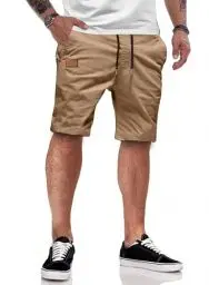 Produktbild: JMIERR Kurze Hosen Herren Shorts Herren Sommer Chino Baumwolle Elastische Taille mit Taschen Khaki S