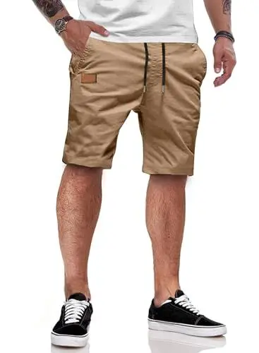 Produktbild: JMIERR Kurze Hosen Herren Shorts Herren Sommer Chino Baumwolle Elastische Taille mit Taschen Khaki S