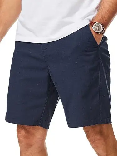 Produktbild: JMIERR Shorts Herren Baumwoll Leinen Herren Kurze Hosen Sommer Bermuda Shorts Herren Freizeitshorts mit Elastik Bund und Praktischen Taschen Blau 38