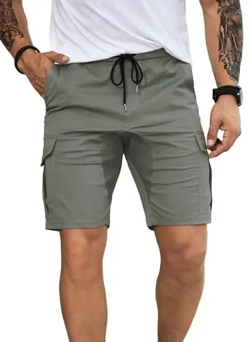 Produktbild: JMIERR Shorts Herren Sommer Kurze Hosen Stretch Jogger Cargo Shorts Baumwolle mit Taschen Grau XL