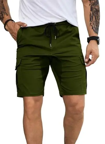 Produktbild: JMIERR Shorts Herren Sommer Kurze Hosen Stretch Jogger Cargo Shorts Baumwolle mit Taschen Grün L
