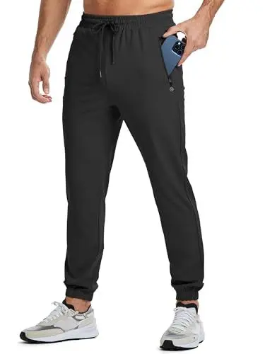 Produktbild: JMIERR Trainingshose Sporthose Jogginghose Herren Freizeithose für Männer Casual Jogger Pants Slim Fit mit elastischem Bund und Kordelzug Sweatpants Cargo Hose mit Reißverschlusstaschen Schwarz 34