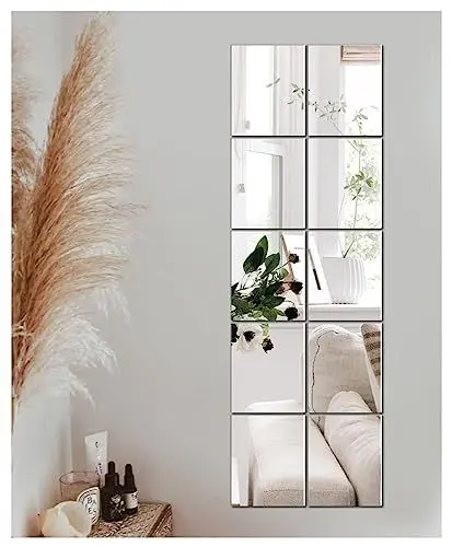 Produktbild: JMITHA Selbstklebende Fliesenspiegel Wandspiegel Spiegelfliesen Selbstklebend HD Glas Spiegel Wandaufkleber Klebespiegel für Schlafzimmer Badezimmer Room Decor