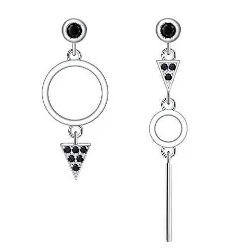 Produktbild: J.MUEN 925 Sterling Silber Geometrische Halo Baumeln Ohrringe, Mädchen Asymmetrische Ohrhänge für empfindliche Ohren mit Geschenkbox