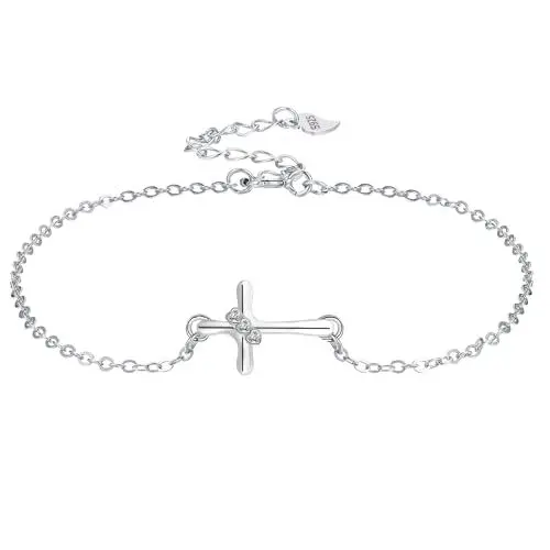 Produktbild: J.MUEN Kreuz Armband Damen 925 Sterling Silber Kreuz Anhänger Armbänder Schmuck Geschenke für Frauen Mädchen,Nickelfrei, Allergiker geeignet
