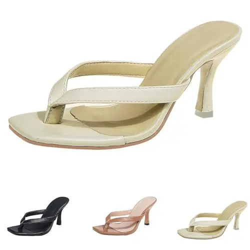 Produktbild: Jmwedia Damen Flip Flop Sandalen Kitten Heels Quadratische Sandalen mit Offener Zehenpartie Stiletto-Absätze