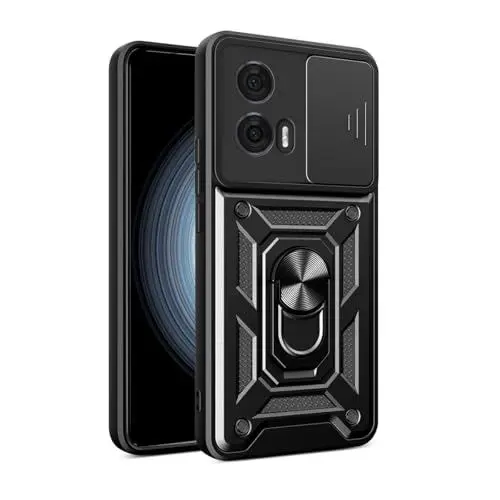 Produktbild: JNERBUYI Hülle für Motorola Edge 50 Fusion 5G Schutzhülle mit 360°Ring und Objektiv Cover, Stoßfeste Handyhülle mit Magnet Ständer, Bumper Robuste Hülle. Schwarz