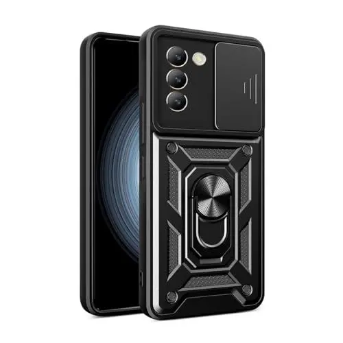 Produktbild: JNERBUYI Hülle für Vivo V40 SE/Vivo V40SE 5G Schutzhülle mit 360°Ring und Objektiv Cover, Stoßfeste Handyhülle mit Magnet Ständer, Bumper Robuste Hülle. Schwarz