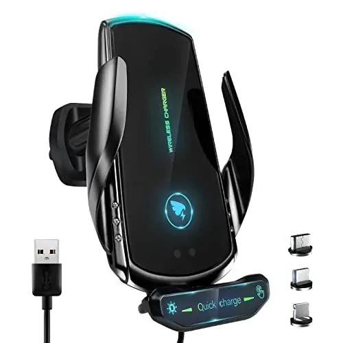 Produktbild: jnerkert 15W Handyhalterung Auto mit Ladefunktion,<strong>induktiver Schalter:</strong>  Qi Induktive Ladestation Auto Kfz Ladegerät Zubehör Wireless Charger Car für jedes Mobiltelefon (Schwarz)