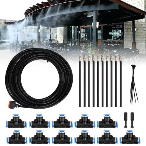 Produktbild: Joaecosmhui 10M Sprühnebel Kühlung Bewässerungs System, Outdoor Misting System mit 10 Düse, Kühlnebelsystem im Freien, Geeignet für Veranstaltungen im Freien, Gärten, Terrassen, Sonnenschirme und Dach