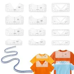 Produktbild: Joaecosmhui T-Shirt Ausrichtungslineal, DIY T-Shirt Lineal Nähen, 12 Stücke T-Shirt Zentrierung Werkzeug + 1 Stück Flexibles Kurvenlineal 60cm, Schneiderlineal Maß Werkzeug für Kleiderdesign (PVC)