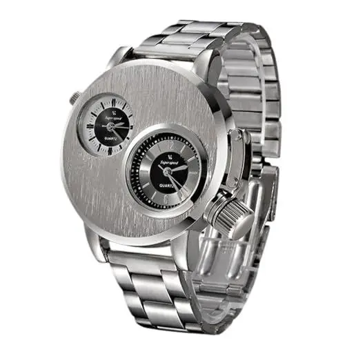 Produktbild: JOATVEE Herren Sportuhren Großes Zifferblatt Dual Bewegung Wasserdicht Militär Edelstahl Uhren Mode Silikon Analog Quarz Uhren