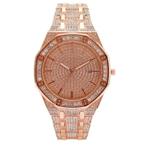 Produktbild: JOATVEE Iced Out Uhr Damen Herren Luxusuhr mit Strass Glitzer Metallband Analog Quarz Uhr mit Datumsanzeige