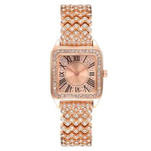 Produktbild: JOATVEE Klassische quadratische Damenuhren mit römischer Zahlenskala Quarz-Armbanduhren mit Diamantarmband-Inlay