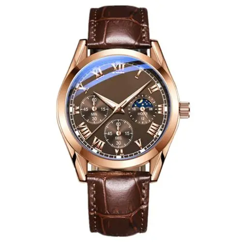Produktbild: JOATVEE Uhren für Männer Kleid Chronograph Analog Quarz Mondphase Herren Lederband Wasserdicht Business Männlich Armbanduhren