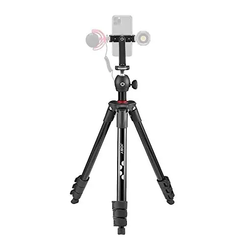Produktbild: JOBY Compact Light Kit, Smartphone-/Kamera-Stativ mit Kugelkopf, Universal-Smartphone-Halterung, Tragetasche, für CSC, DSLR, spiegellose Kamera, Smartphone, Farbe: Schwarz, 1,5 kg Tragkraft