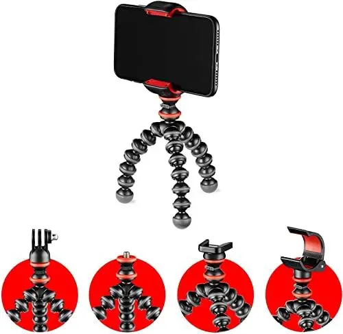 Produktbild: JOBY GorillaPod Starter Kit, Vielseitiges Flexibles Mini-Stativ mit Universeller Smartphone-Klemme, GoPro-Halterung, Taschenlampenhalterung, Schnellwechselplatte, Universell Kompatibel, FIFA WM-Spiele