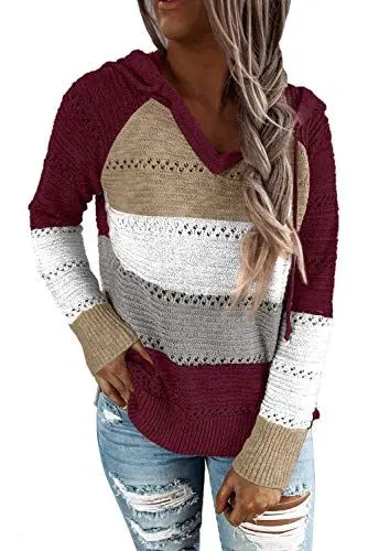 Produktbild: JOCAFIYE Damen Hoodies Farbblock Sweatshirt Gestreifte Pullover Casual Kapuzenpullover Langarm Shirts Kordelzug Oberteil J WRed XL