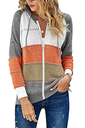 Produktbild: JOCAFIYE Damen Sweat Jacke Hoodie Sweatshirtjacke Pullover Oberteile Kapuzenpullover Einfarbig Full Zip Casual Hoodie Mit Kordelzug KSGary XXL